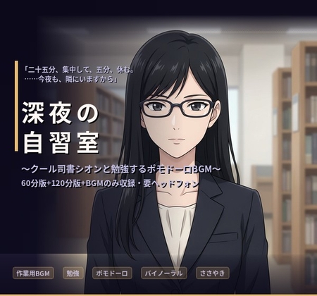 【勉強・作業用BGM】深夜の自習室 ～クール司書シオンと25分×集中ポモドーロ～ の表紙
