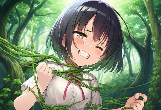 魔法使いの少女、魔物のツタに締め上げられて敗北 の表紙