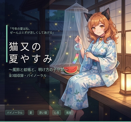 【バイノーラル】猫又の夏やすみ ～甘えん坊な猫耳妹ミオと過ごす、夏の夜のまどろみ添い寝～ 全3話 の表紙